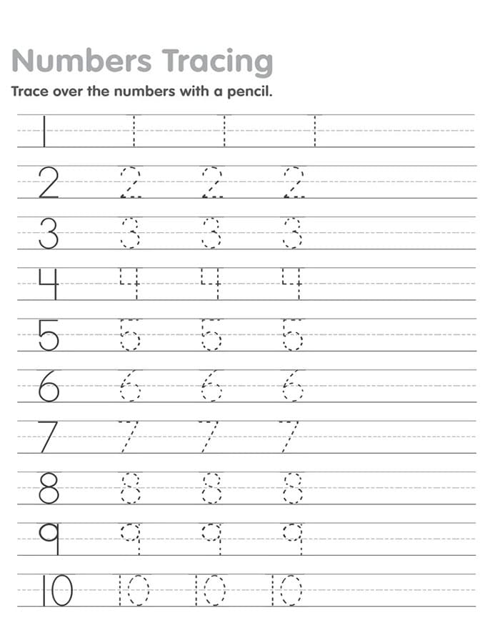 Printable Numbers 1-10 Tracing Practice