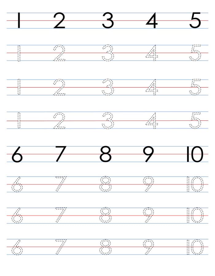 Printable Numbers 1-10 Tracing Sheets