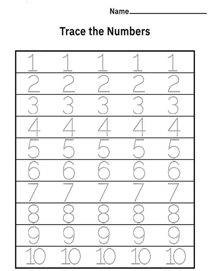 Printable Numbers 1-10 Tracing Worksheets For Preschool