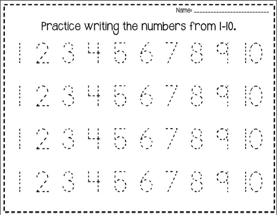 Printable Numbers 1-10 Tracing Writing