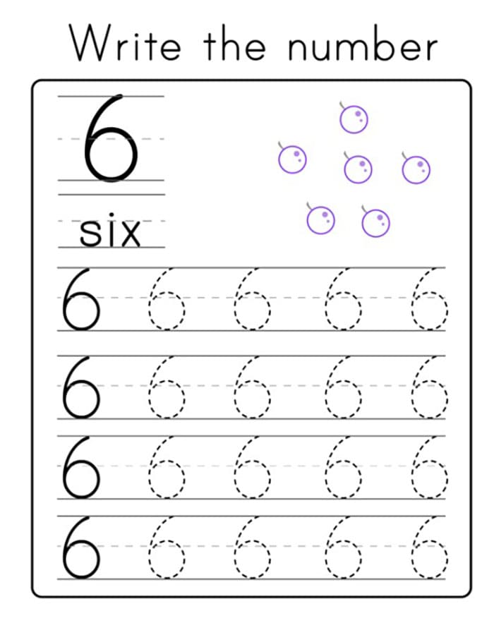 Printable Numbers 6 Tracing Practice Writing
