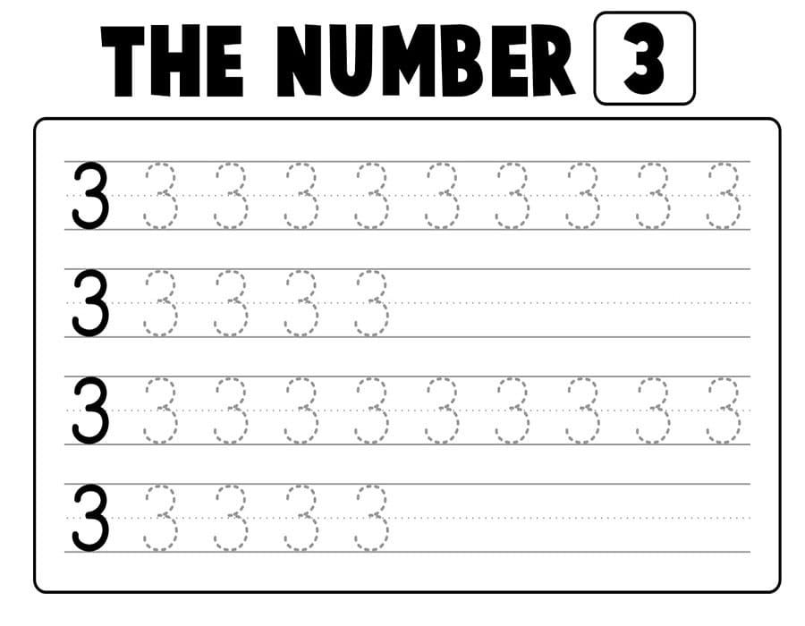Printable The Number 3 Tracing