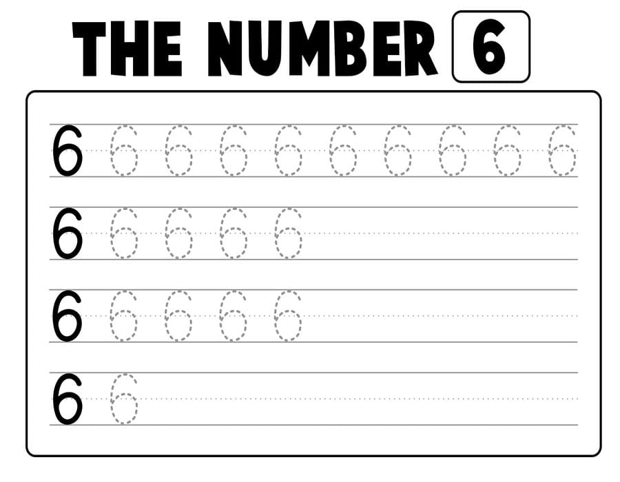 Printable The Number 6 Tracing