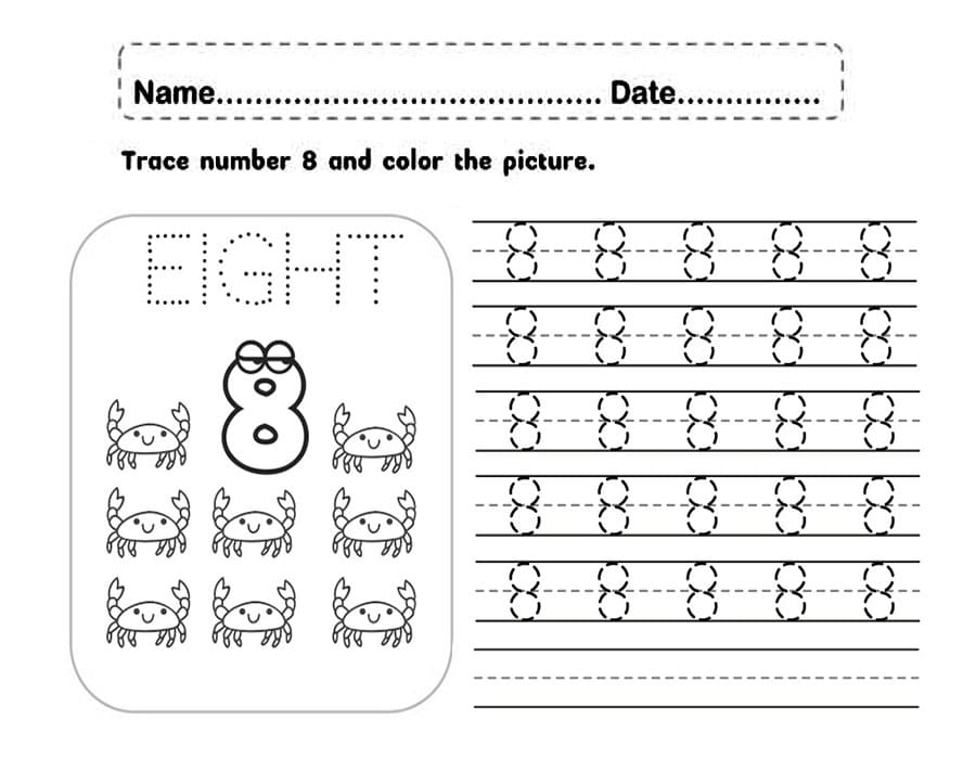 Printable Trace Number 8 And Color