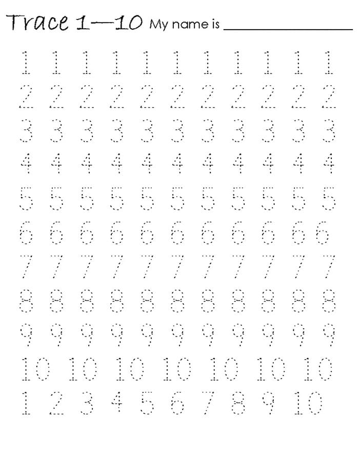 Printable Trace Numbers 1-10