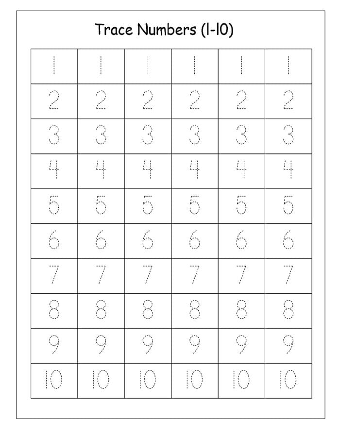Printable Trace Numbers 1 To 10