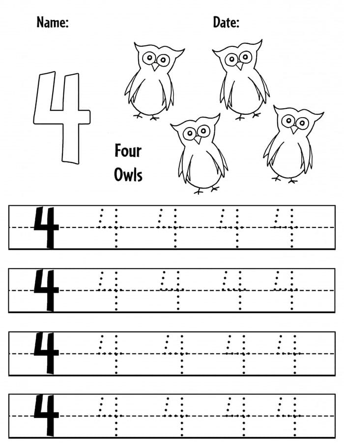 Printable Trace The Number 4