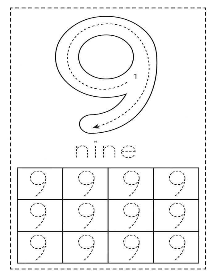 Printable Tracing Number 9 Preschool