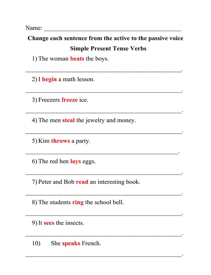 Printable Active And Passive Voice Simple Present Tense Worksheets