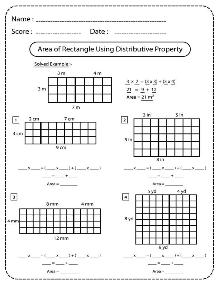 Printable Area With Distributive Property Worksheet