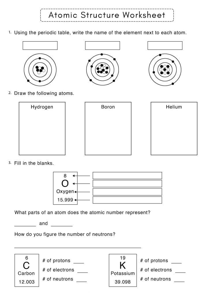 Printable Atomic Structure Worksheet Easy