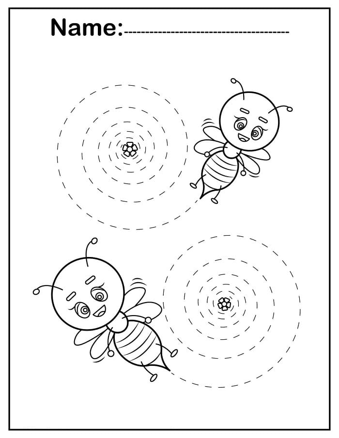 Printable Bee Spiral Tracing