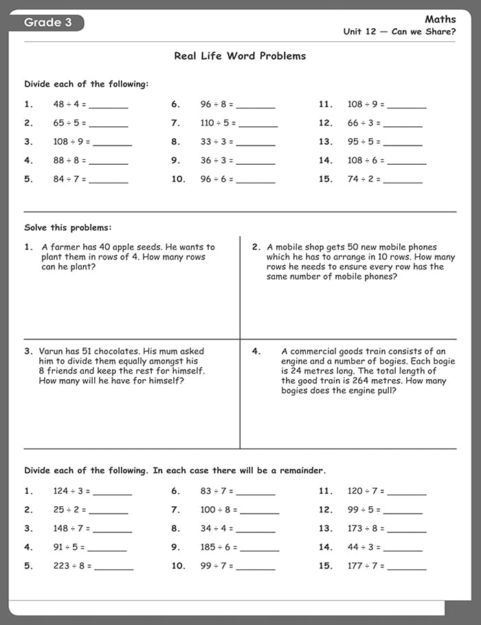Printable CBSE Class 3 Maths Worksheets
