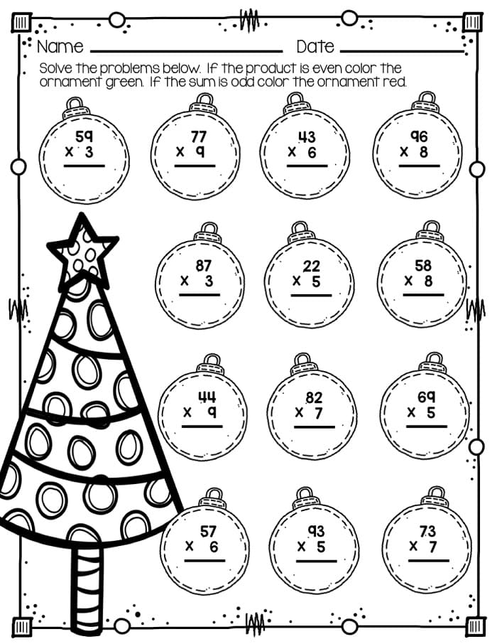 Printable Christmas Multiplication Math Worksheets