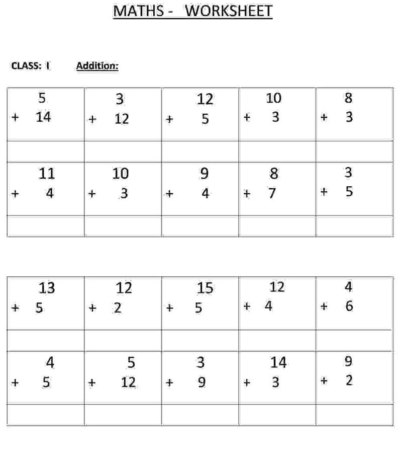 Printable Class 1 Maths Worksheet Free