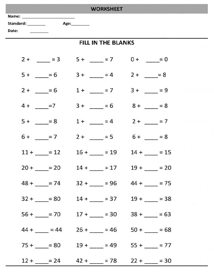 Printable Class 1 Maths Worksheets PDF