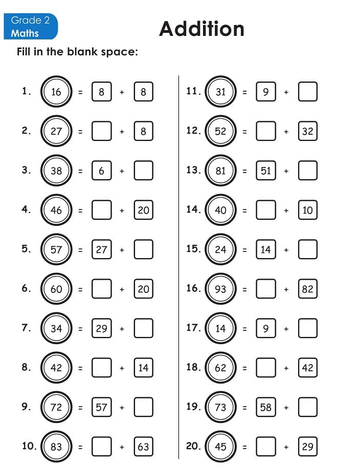 Printable Class 2 Maths Worksheets Addition