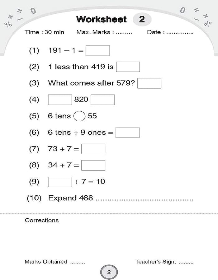 Printable Class 2 Maths Worksheets Easy