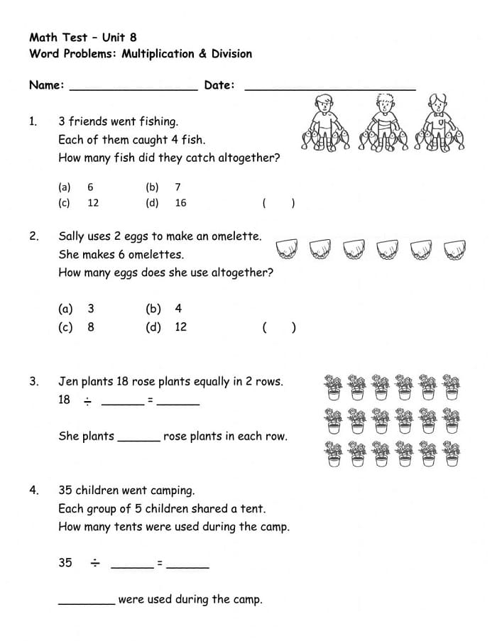 Printable Class 2 Maths Worksheets Test