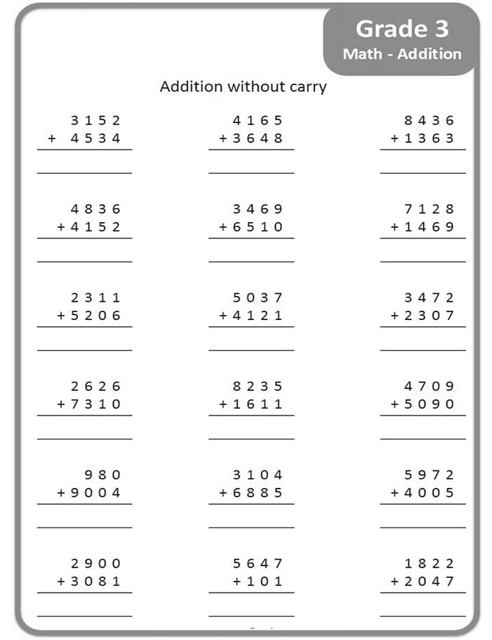 Printable Class 3 Maths Worksheets Addition