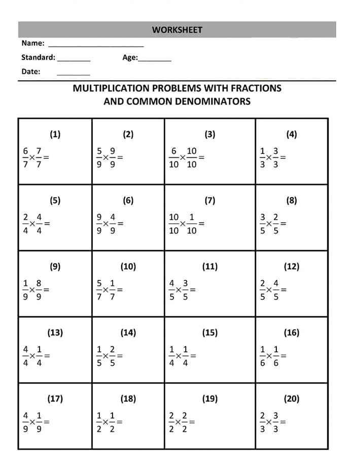 Printable Class 3 Maths Worksheets Fractions Multiplication