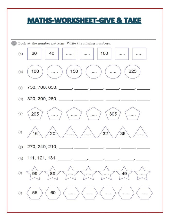 Printable Class 3 Maths Worksheets Give & Take