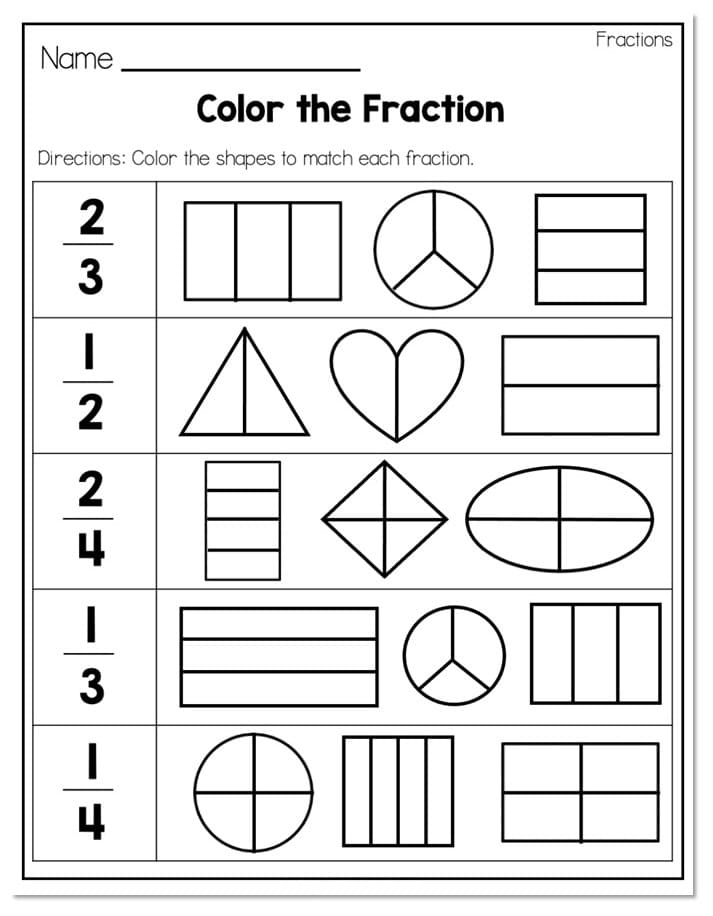 Printable Color Fractions Worksheet