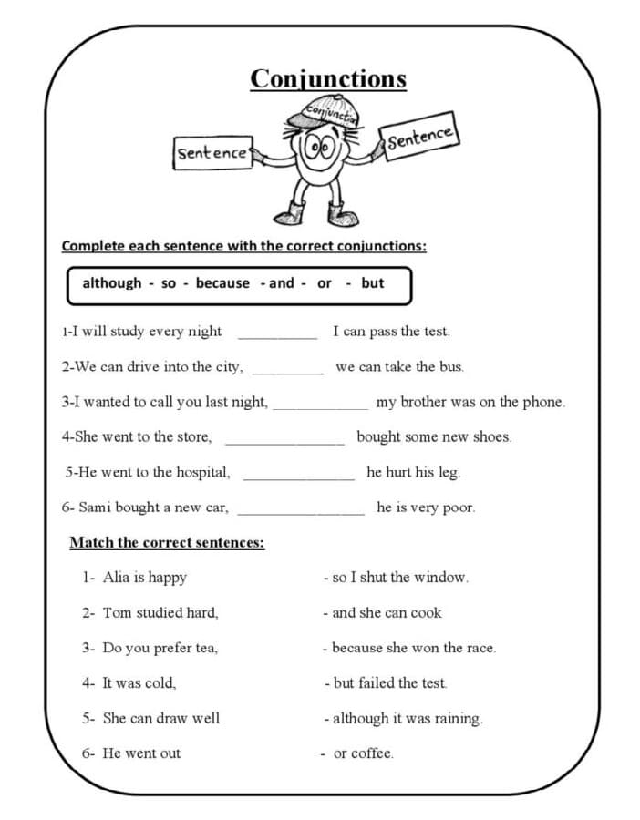 Printable Conjunctions Worksheets Homework