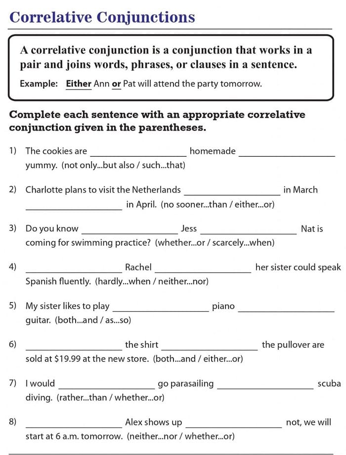 Printable Correlative Conjunctions Worksheets