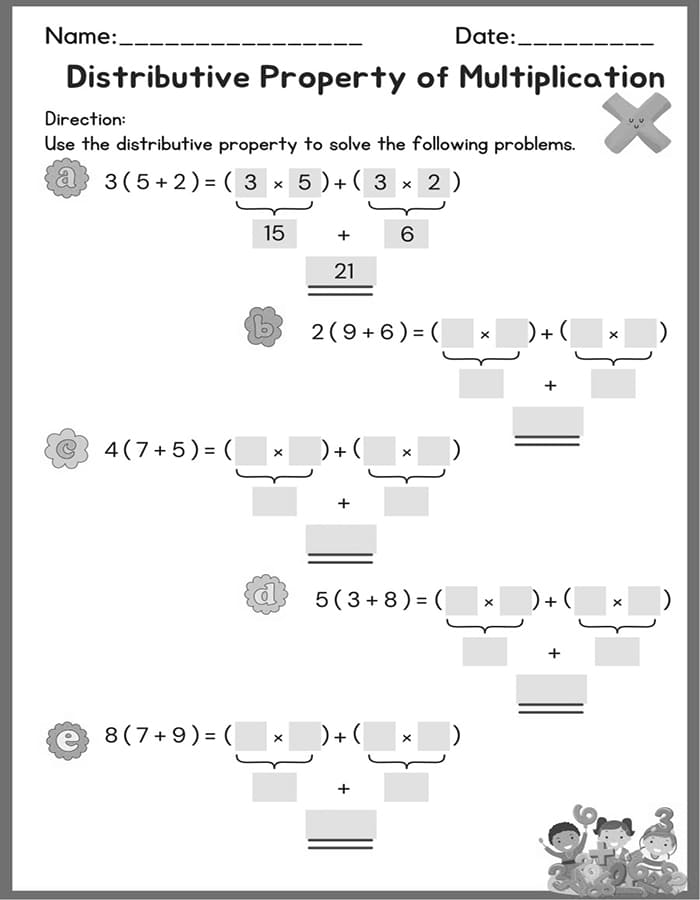 Printable Distributive Property Of Multiplication Worksheet