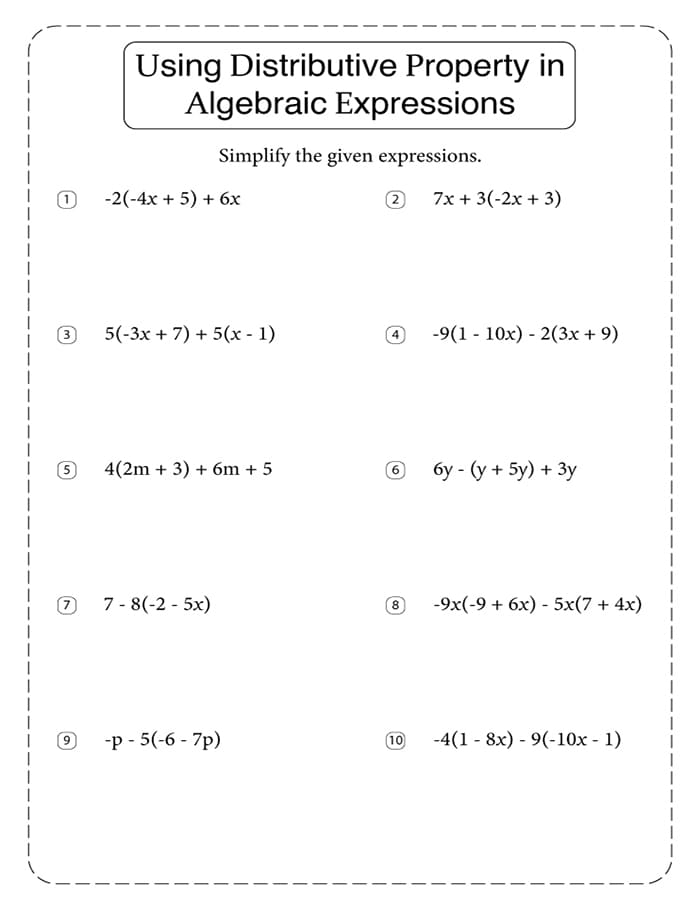 Printable Distributive Property Worksheet With Answer Key