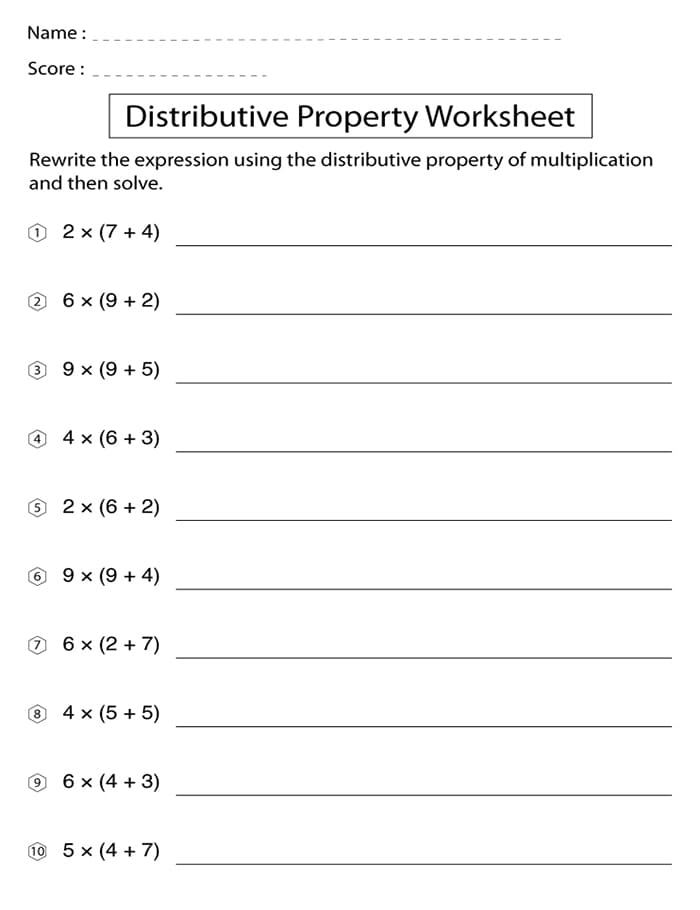 Printable Distributive Property Worksheet