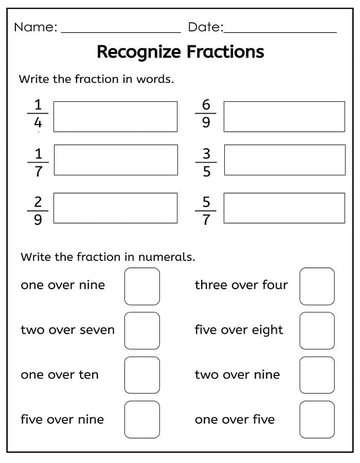Printable Fractions Worksheet Free