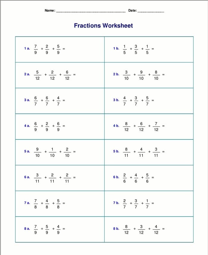 Printable Fractions Worksheet Practice