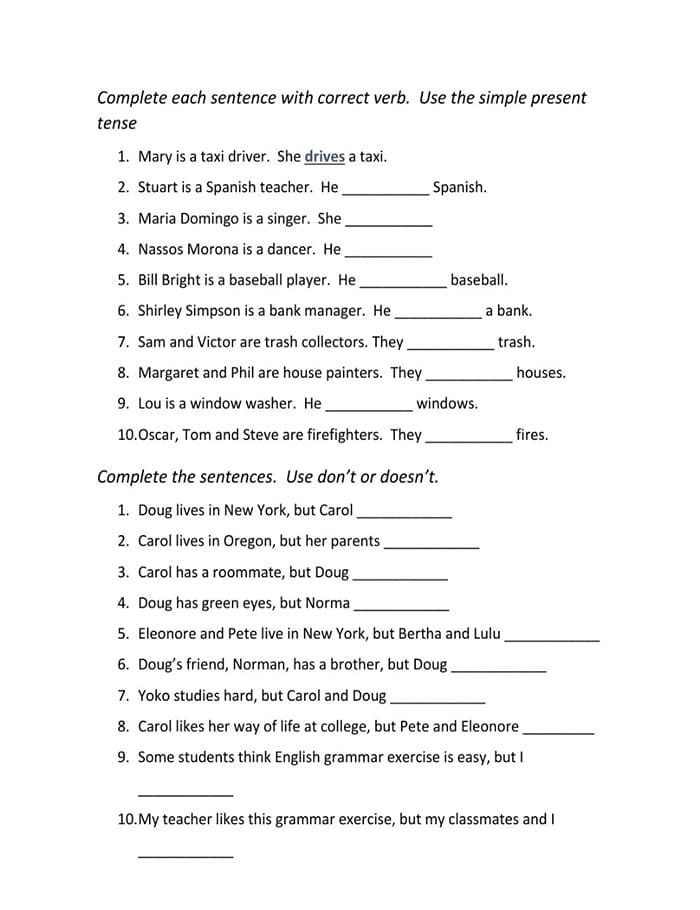 Printable Grammar Simple Present Tense Worksheets