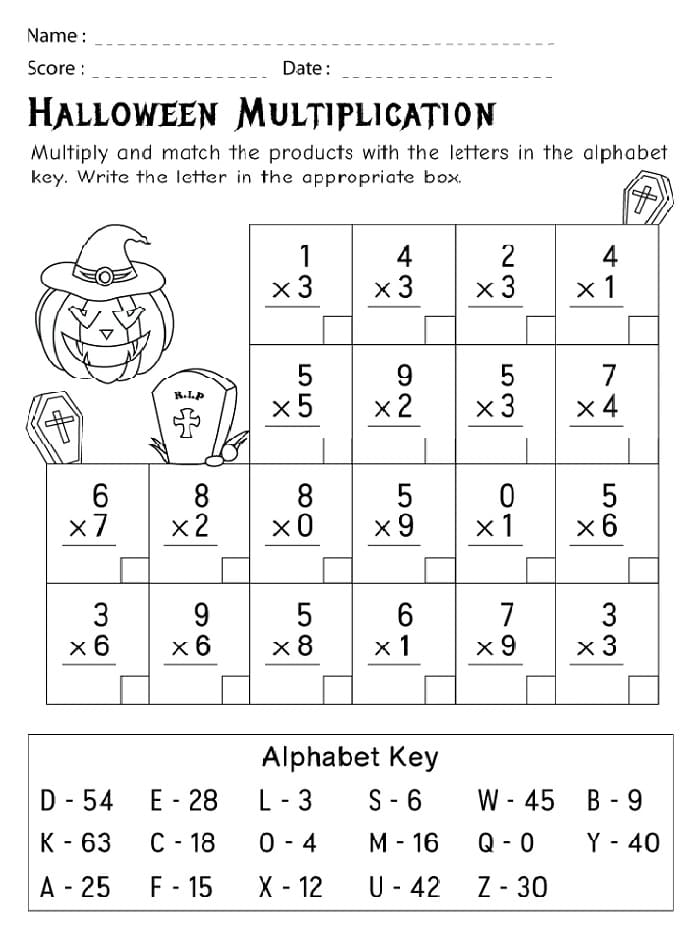 Printable Halloween Multiplication Math Worksheets