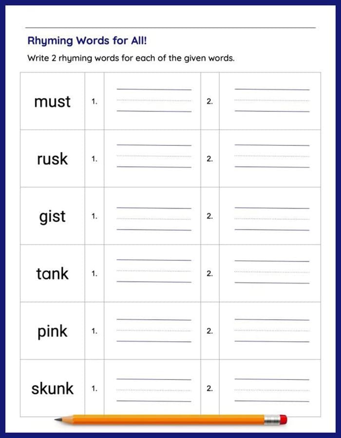 Printable Make Rhyming Words Worksheet
