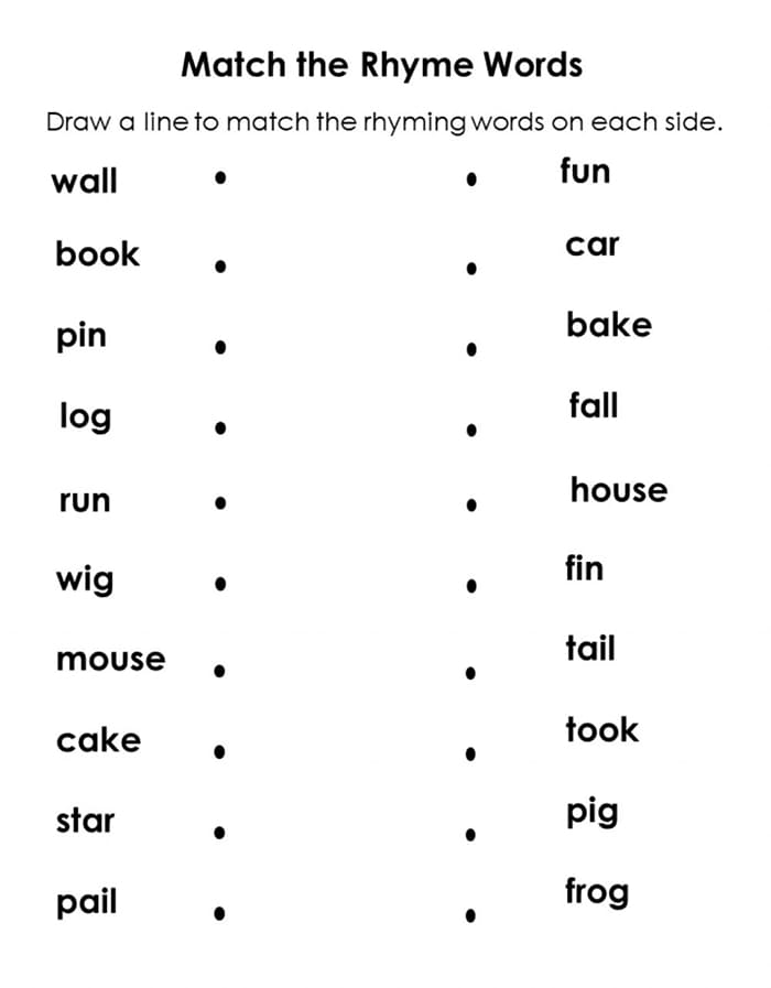 Printable Match The Rhyme Words Worksheet