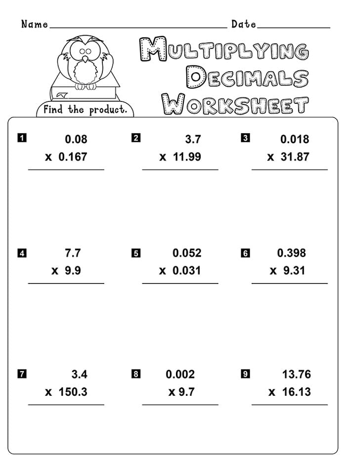 Printable Math Worksheets Decimal Multiplication
