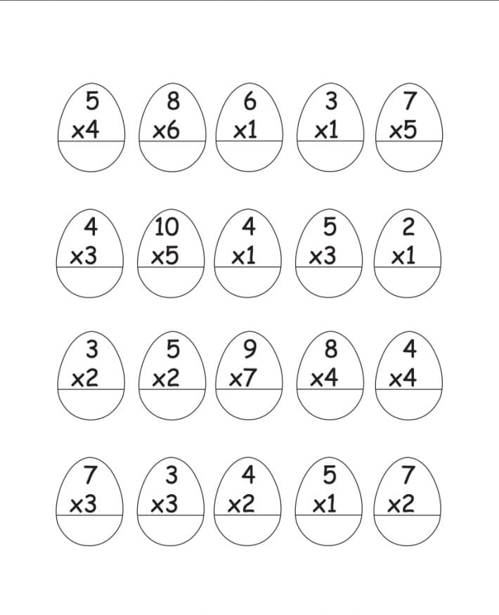 Printable Multiplication Math Worksheet Easter Egg
