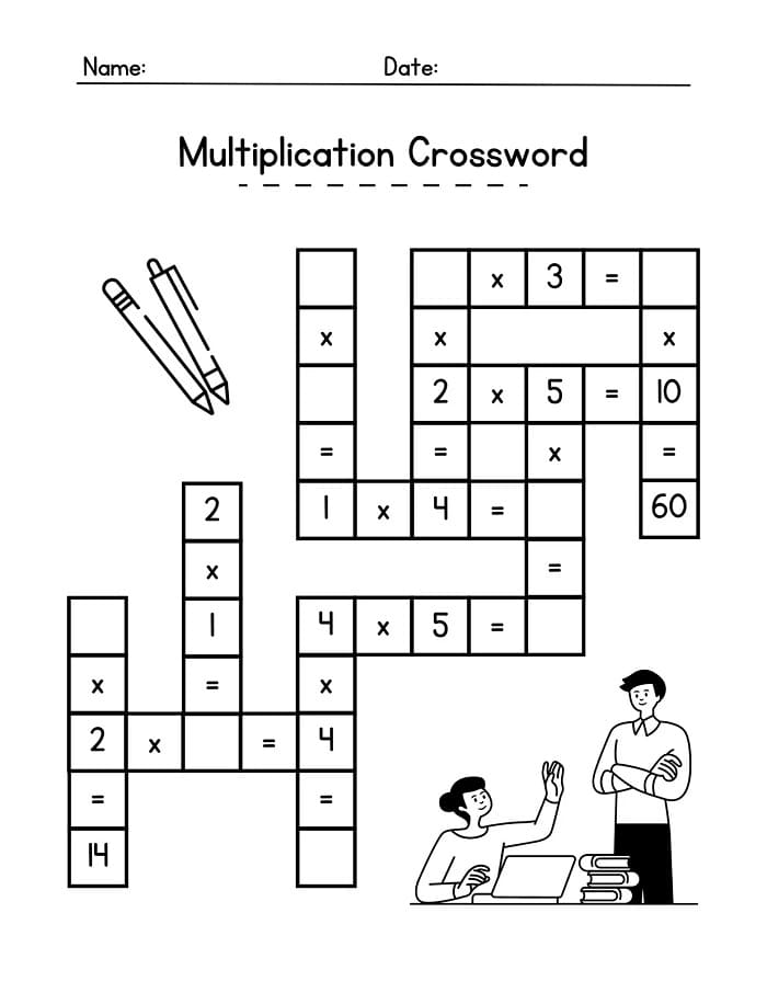 Printable Multiplication Math Worksheets Crossword