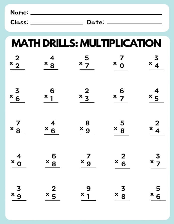 Printable Multiplication Math Worksheets