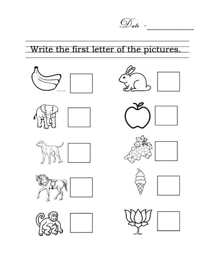 Printable Pre Nursery Class English Worksheets