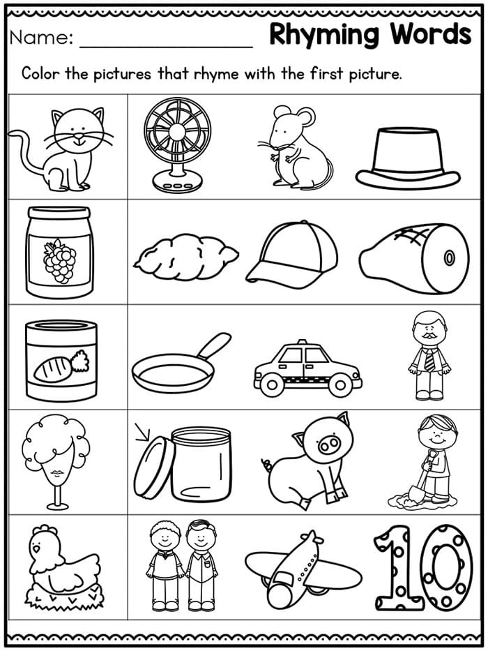 Printable Rhyming Words Worksheet Kindergarten
