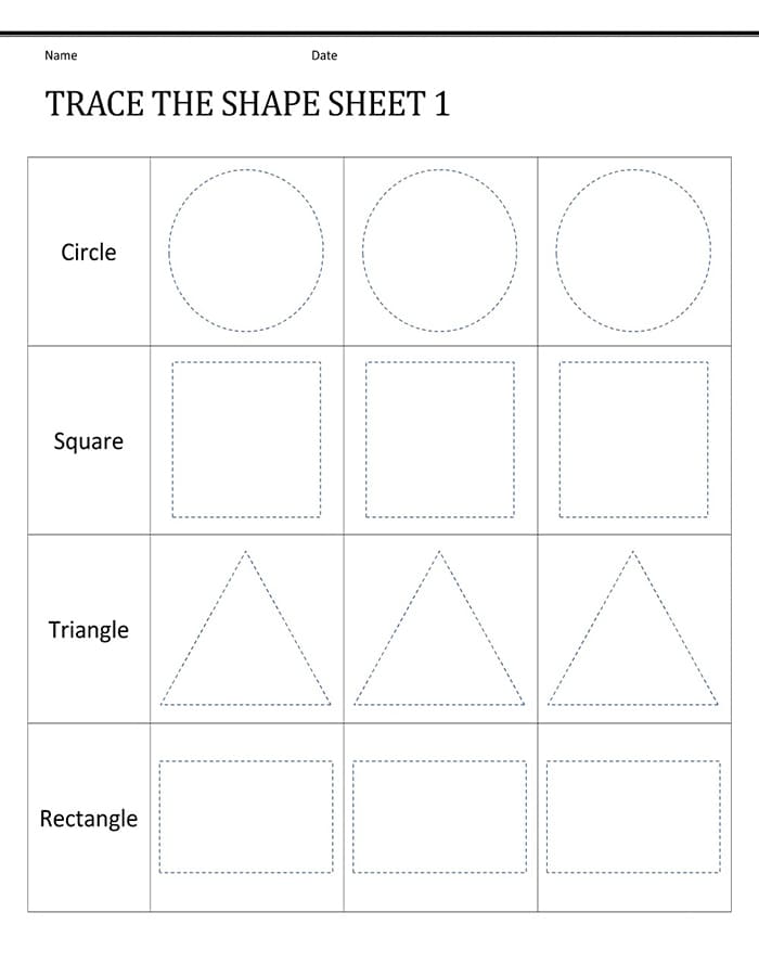 Printable Shape Tracing Sheet