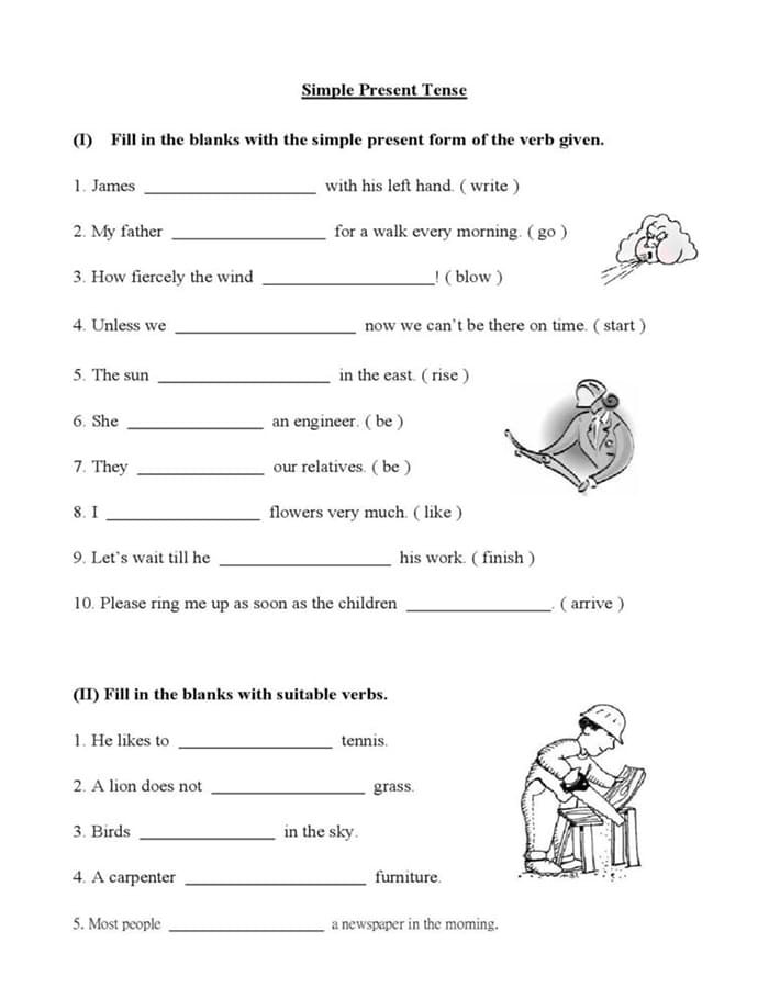 Printable Simple Present Tense Beginner Worksheet