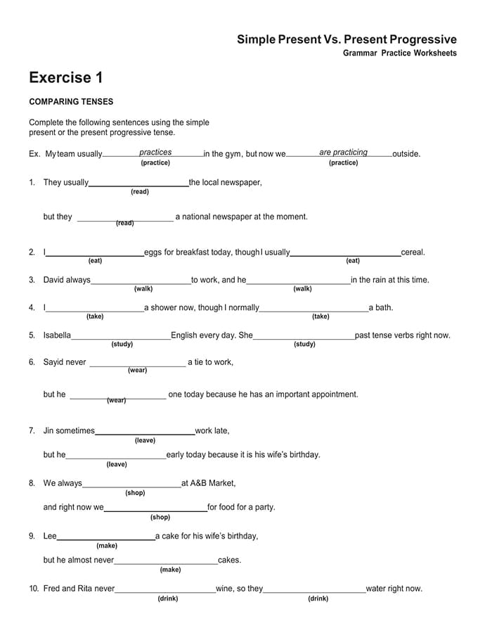 Printable Simple Present Tense Worksheets Easy