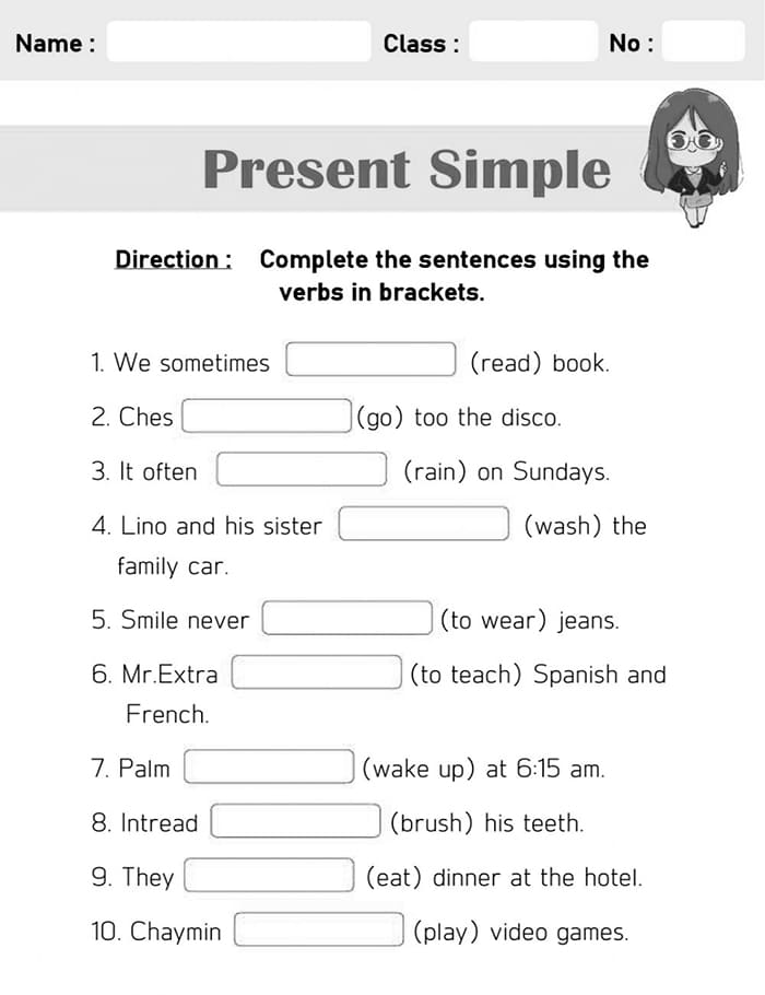 Printable Simple Present Tense Worksheets For Grade 4