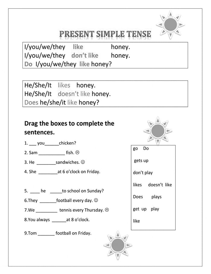 Printable Simple Present Tense Worksheets Practices