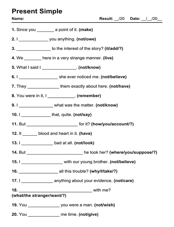 Printable Simple Present Tense Worksheets With Answers